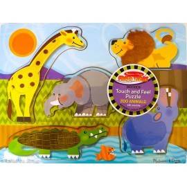 PUZZLE DE LEMN - ATINGE ȘI DESCOPERĂ - ANIMALE ZOO